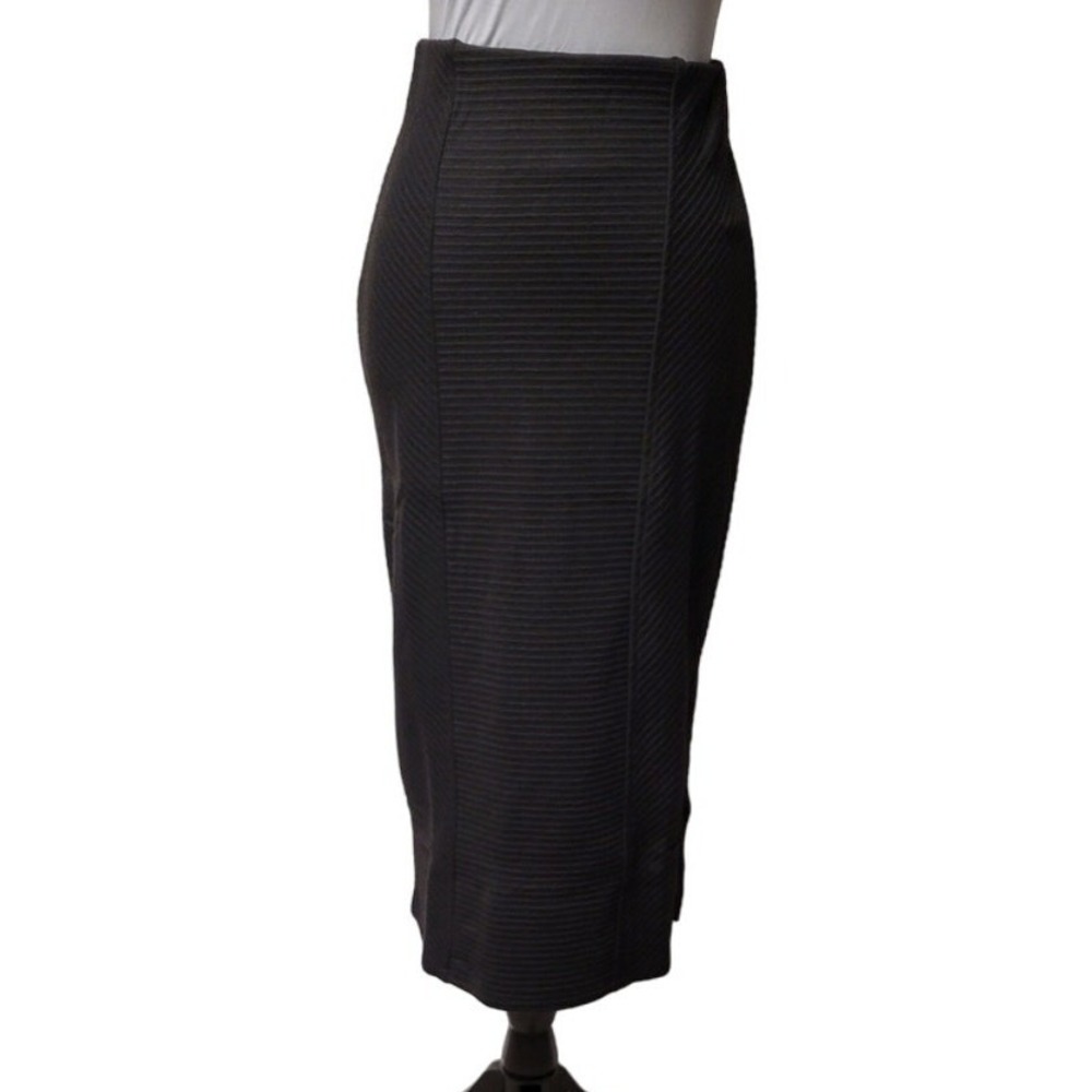 Black Ribbed Midi Skirt Womens Minimalist Stretch Business Casual New Size‎ XS